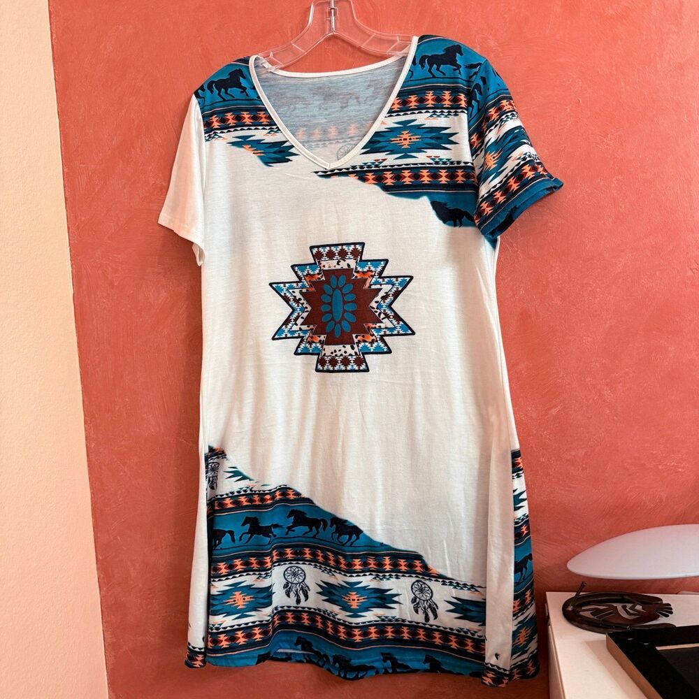 Aztec print V-neck dress size small